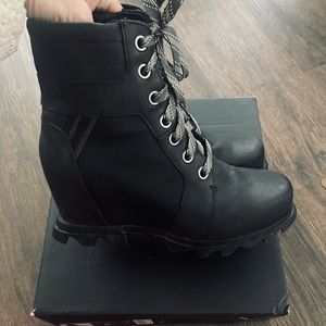 Sorel Lexie wedge boots.